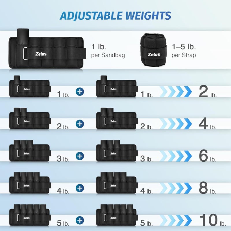ZELUS 1 Pair Adjustable Ankle Weights, 2 4 6 8 10 lb Modularized Leg Weight Straps for Women Men, Weighted Ankle Weight Set with Removable Sandbags, 1-5 lb per Ankle Strap for Gym Yoga Jogging Walking - Image 5